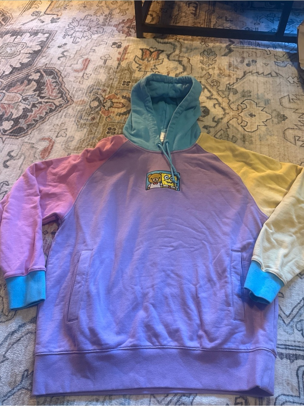 Teddy Fresh SpongeBob SquarePants Hoodie Colorblock Sweatshirt Large Unisex